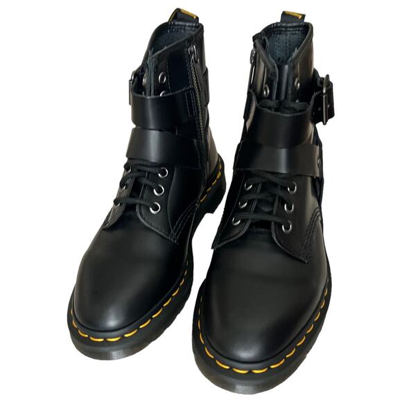 Dr. Martens Cristofor Black Leather Harness Buckle Combat Boots Women Si… - Picture 3 of 9